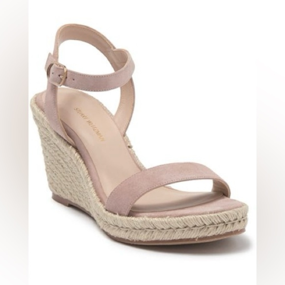 Stuart Weitzman Blush Pink Suede Espadrille Wedge Sandals
